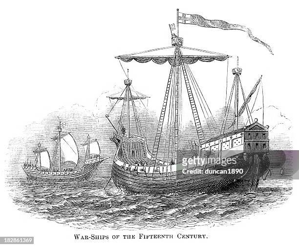 kriegsschiffe aus dem 15. jahrhundert - schiffs steuer stock-grafiken, -clipart, -cartoons und -symbole