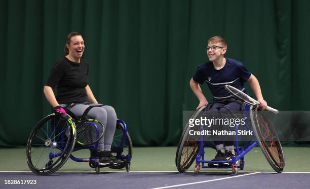 Will Barton and Naomie Tarver play against Nathanial Lowe-Cordingley and Helen Bond during the Wheelchair Tennis National Finals 2023 at The...