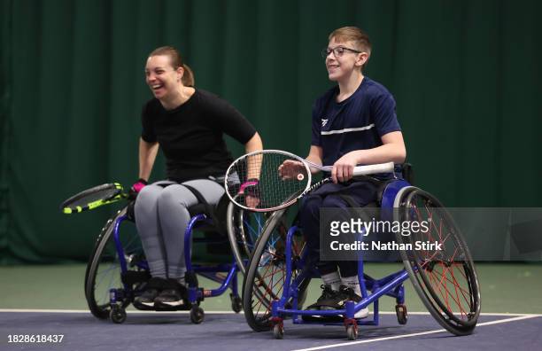 Will Barton and Naomie Tarver play against Nathanial Lowe-Cordingley and Helen Bond during the Wheelchair Tennis National Finals 2023 at The...