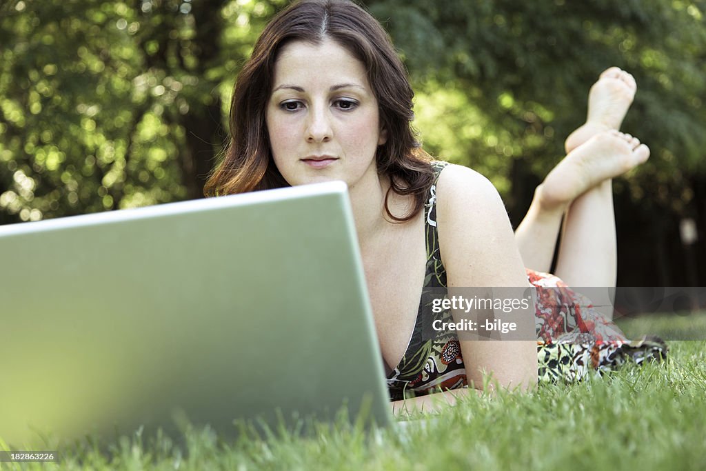 Young Woman With Laptop Outdoor High-Res Stock Photo - Getty Images