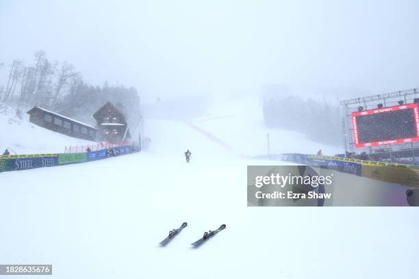 Course worker skis down the course after the Audi FIS Alpine Ski World Cup Men's Super G race at Beaver Creek Resort was canceled due to high winds...