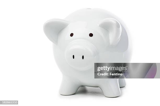 white piggy bank on white background - piggy bank stock pictures, royalty-free photos & images