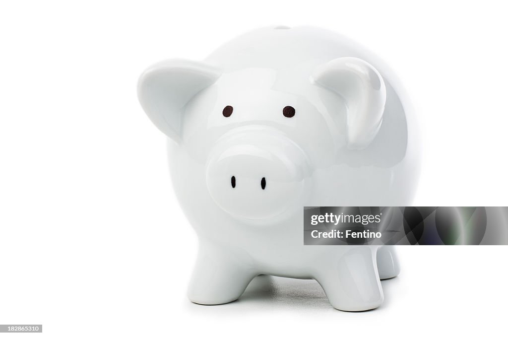White piggy bank on white background