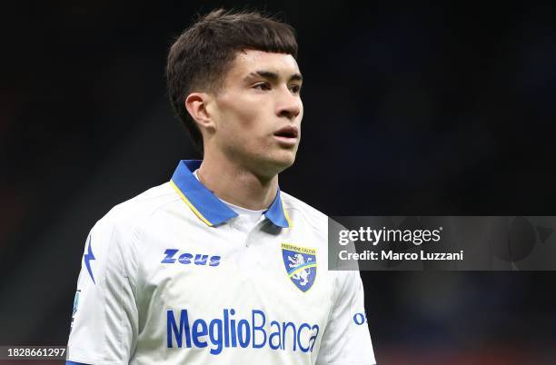 Matias Soule’ of Frosinone Calcio looks on during the Serie A TIM match between AC Milan and Frosinone Calcio at Stadio Giuseppe Meazza on December...