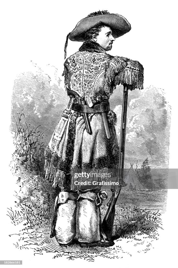 Engraving of trapper Buffalo Bill in the Wild West 1868