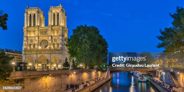 laurent giraudou / paris, notre dame cathedral on the city island, ile de la cité - ile de la cite stock pictures, royalty-free photos & images