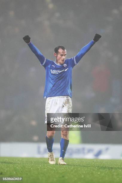 Liam Mandeville of Chesterfield celebrates after the teams victory after the Emirates FA Cup Second Round match between Chesterfield and Leyton...