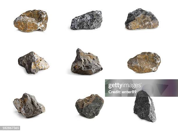 arrangement of nine rocks with different colors and textures - rocks stockfoto's en -beelden