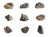Arrangement of nine rocks with different colors and textures
