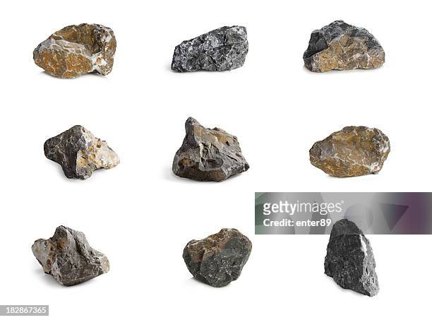 arrangement of nine rocks with different colors and textures - rock stock pictures, royalty-free photos & images