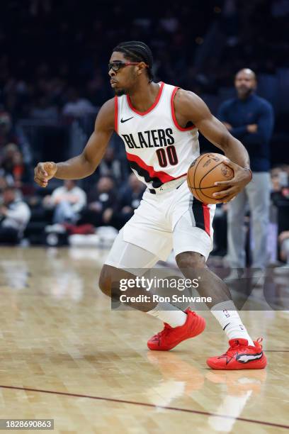 Scoot Henderson of the Portland Trail Blazers plays against the Cleveland Cavaliers during the first half at Rocket Mortgage Fieldhouse on November...