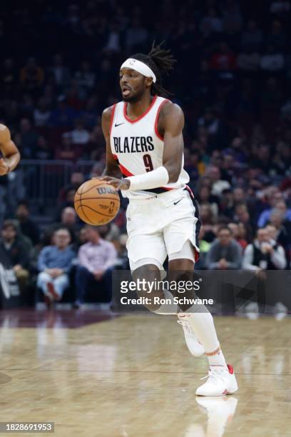 Jerami Grant of the Portland Trail Blazers plays against the Cleveland Cavaliers during the first half at Rocket Mortgage Fieldhouse on November 30,...