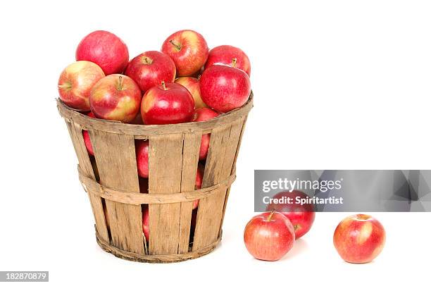 manzanas en una granja cesta sobre blanco - canasta fotografías e imágenes de stock