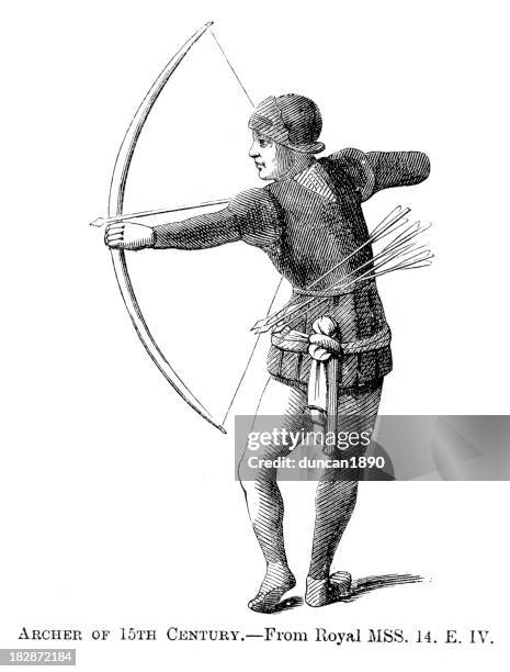 archer of the 15th century - longbow stock illustrations