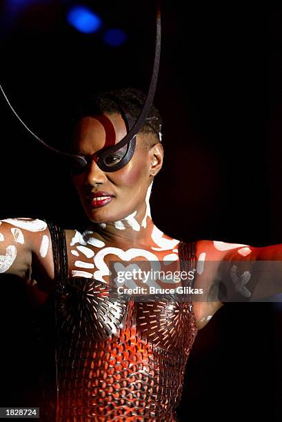 Grace Jones performs at the Public Theater Benefit Celebration of "Radiant Baby", the Keith Haring musical featuring Grace Jones, at the Roxy...