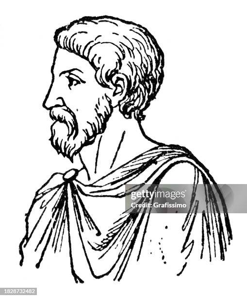 pythagoras of samos ancient ionian greek philosopher portrait - samos people stock illustrations