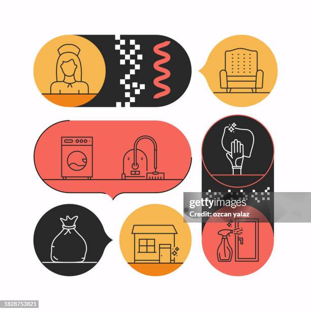 cleaning service related vector banner design concept. global multi-sphere ready-to-use template. web banner, website header, magazine, mobile application etc. modern design. - kitchen garbage stock illustrations