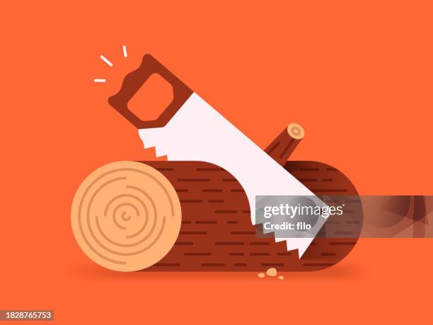 wood log saw cutting lumber timber work - sawing stock illustrations