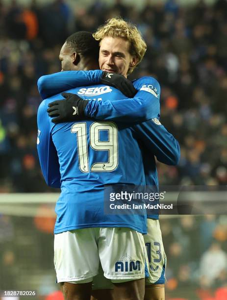 Abdallah Sima of Rangers celebrates after hew scores his team's second goal during the Cinch Scottish Premiership match between Rangers FC and St....