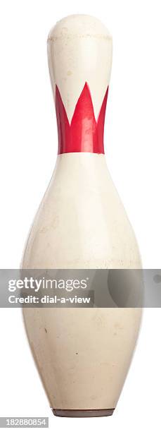 white and red bowling pin isolated on white background - kegel stockfoto's en -beelden