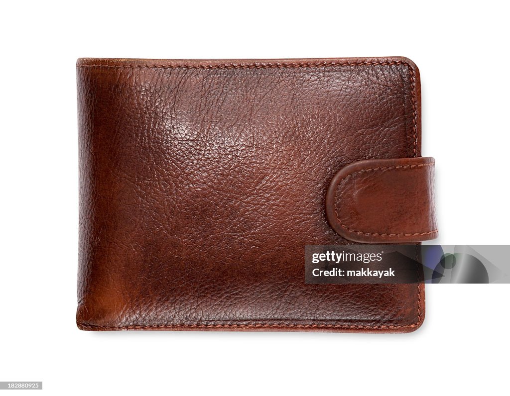 Plain brown leather wallet isolated on white background