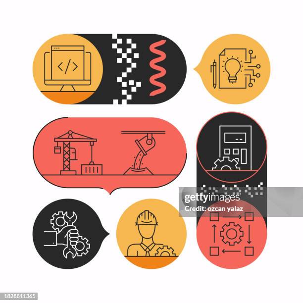 engineering related vector banner design concept. global multi-sphere ready-to-use template. web banner, website header, magazine, mobile application etc. modern design. - aerospace engineering stock illustrations