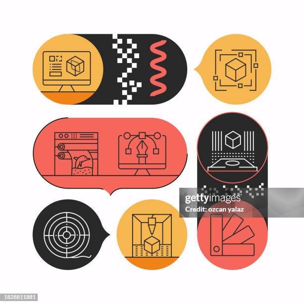 3d printing and technology related vector banner design concept. - building code stock illustrations