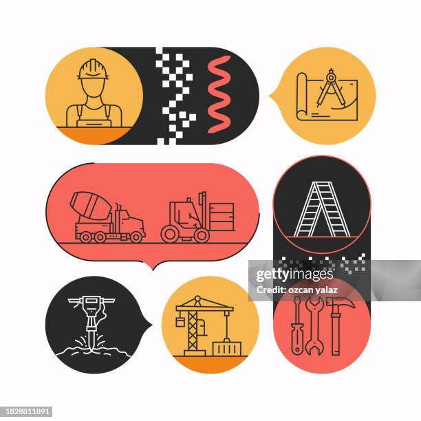 construction related vector banner design concept. global multi-sphere ready-to-use template. web banner, website header, magazine, mobile application etc. modern design. - skyscraper builder stock illustrations