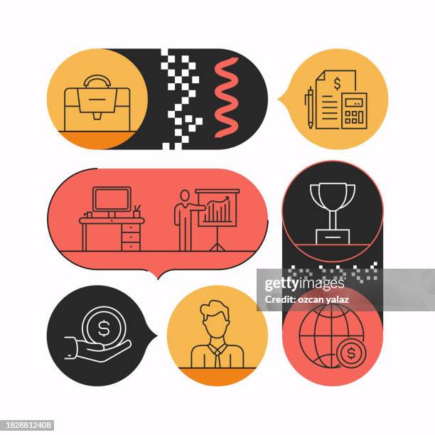 business related vector banner design concept. global multi-sphere ready-to-use template. web banner, website header, magazine, mobile application etc. modern design. - couple using computer stock illustrations