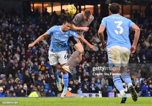 Dejan Kulusevski of Tottenham Hotspur scores the team's third goal during the Premier League match between Manchester City and Tottenham Hotspur at...