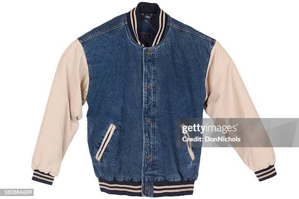 blue jean jacket isolated - jacket stock pictures, royalty-free photos & images
