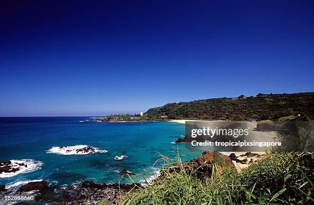 usa, hawaii o'ahu, north shore, waimea bay. - haleiwa stock-fotos und bilder