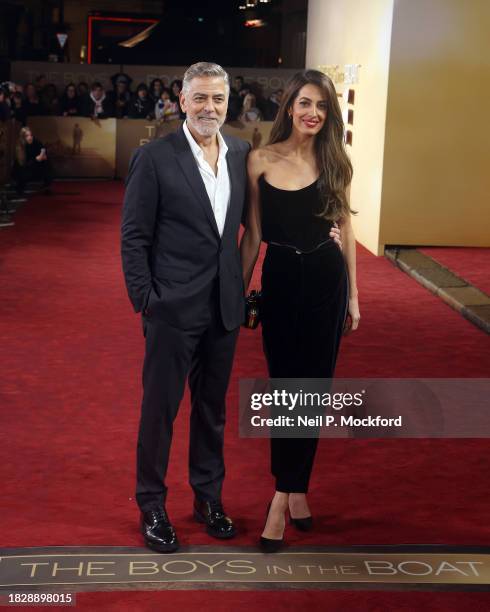 George Clooney and Amal Clooney attend the UK premiere of "The Boys In The Boat" at Curzon Cinema Mayfair on December 03, 2023 in London, England.