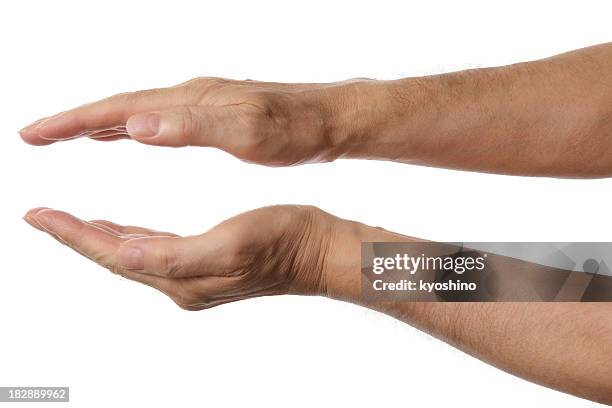 isolated shot of palms hands sign against white background - open hand stock pictures, royalty-free photos & images