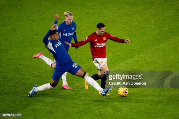 Antony of Manchester United in action during the Premier League match between Manchester United and Chelsea FC at Old Trafford on December 6, 2023 in...