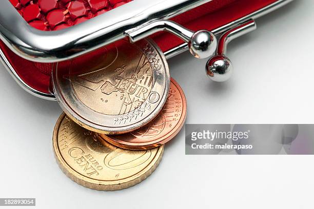 coin purse with some euros - silver purse stock pictures, royalty-free photos & images