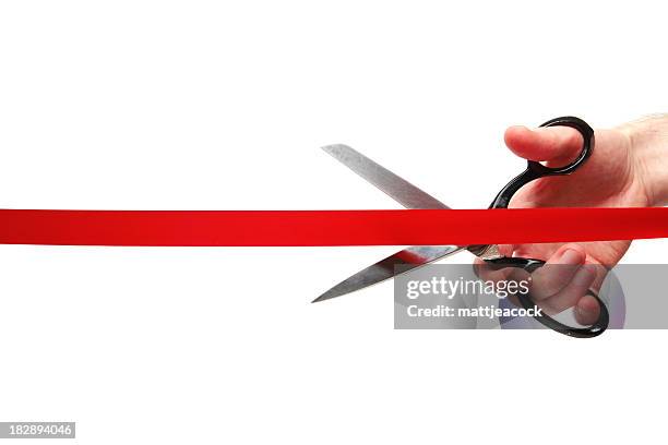 cutting red ribbon - opening ceremony stock pictures, royalty-free photos & images