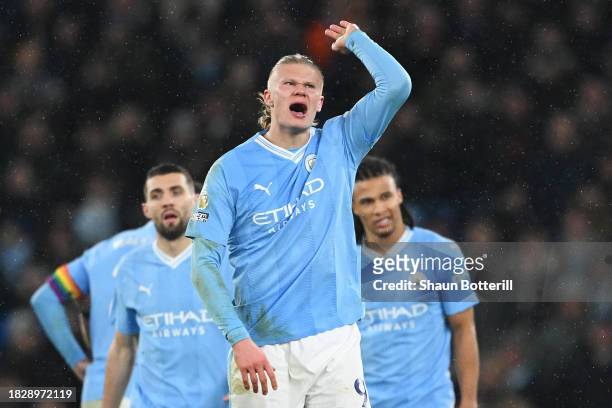 Erling Haaland of Manchester City reacts at full-time following the Premier League match between Manchester City and Tottenham Hotspur at Etihad...