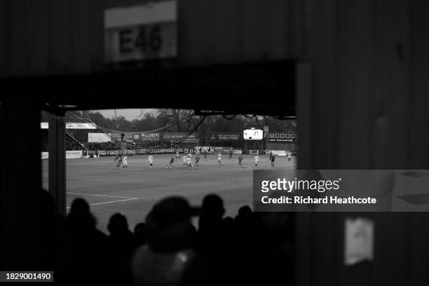 General view of the match as spectators watch on during the Emirates FA Cup Second Round match between Aldershot Town and Stockport County at The...