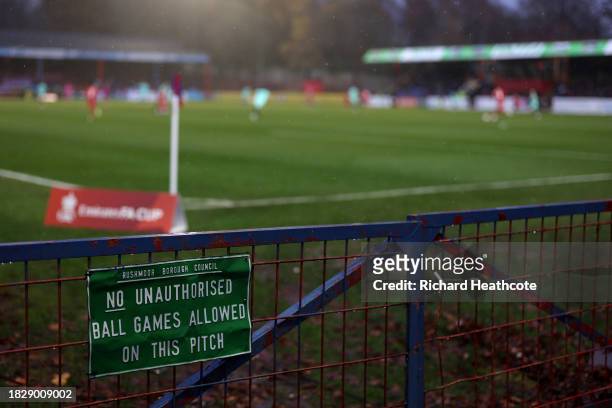 General view inside the stadium during the Emirates FA Cup Second Round match between Aldershot Town and Stockport County at The Electrical Services...