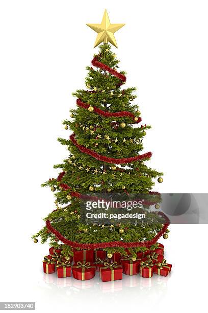 christmas tree - red tinsel stock pictures, royalty-free photos & images