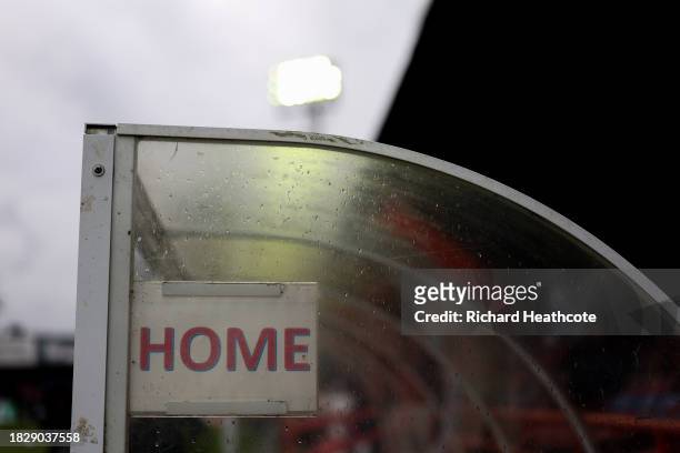 View of the home dugout during the Emirates FA Cup Second Round match between Aldershot Town and Stockport County at The Electrical Services Stadium...