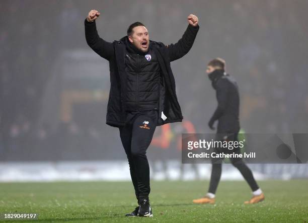 Daniel Webb, assistant manager of Chesterfield celebrates the win after the Emirates FA Cup Second Round match between Chesterfield and Leyton Orient...