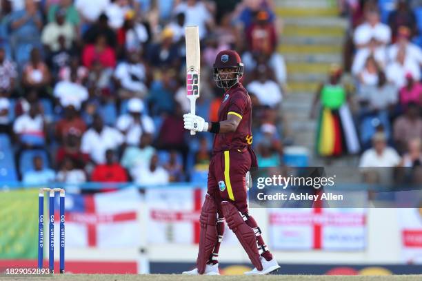 Shai Hope of West Indies reaches 50 during the 1st CG United One Day International match between West Indies and England at Sir Vivian Richards...