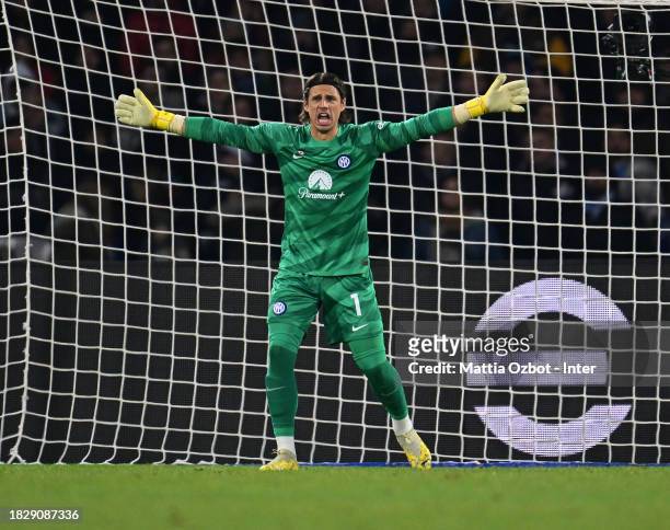 Yann Sommer of FC Internazionale reacts during the Serie A TIM match between SSC Napoli and FC Internazionale at Stadio Diego Armando Maradona on...