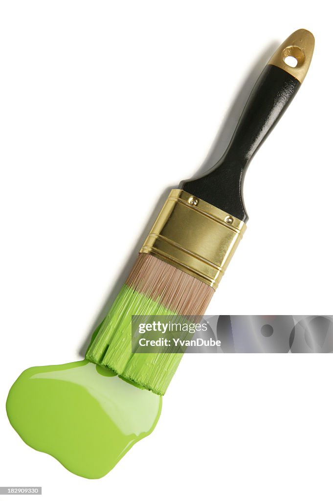 Paintbrush and green paint blob(w/clipping path)