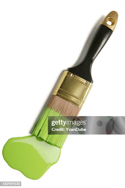 paintbrush and green paint blob(w/clipping path) - paintbrush stock pictures, royalty-free photos & images