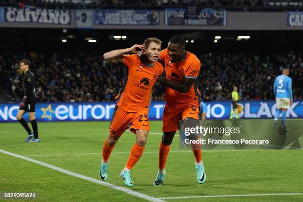 Nicolò Barella of FC Internazionale celebrates after scoring his side second goal during the Serie A TIM match between SSC Napoli and FC...