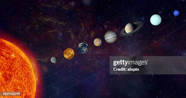 el sistema solar en una línea - ordenación fotografías e imágenes de stock