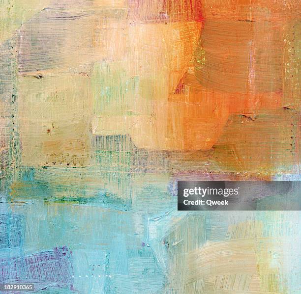 painted blue and orange background - abstract paintings stockfoto's en -beelden